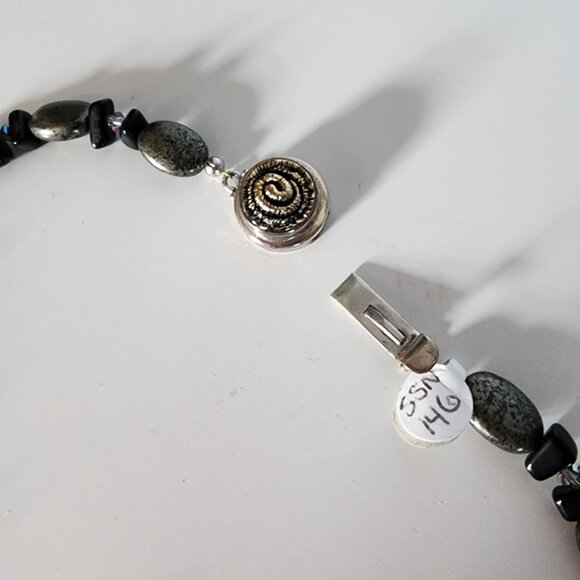 NWT Handmade Pyrite, Onyx and Swarovski Crystal necklace - Picture 3 of 5